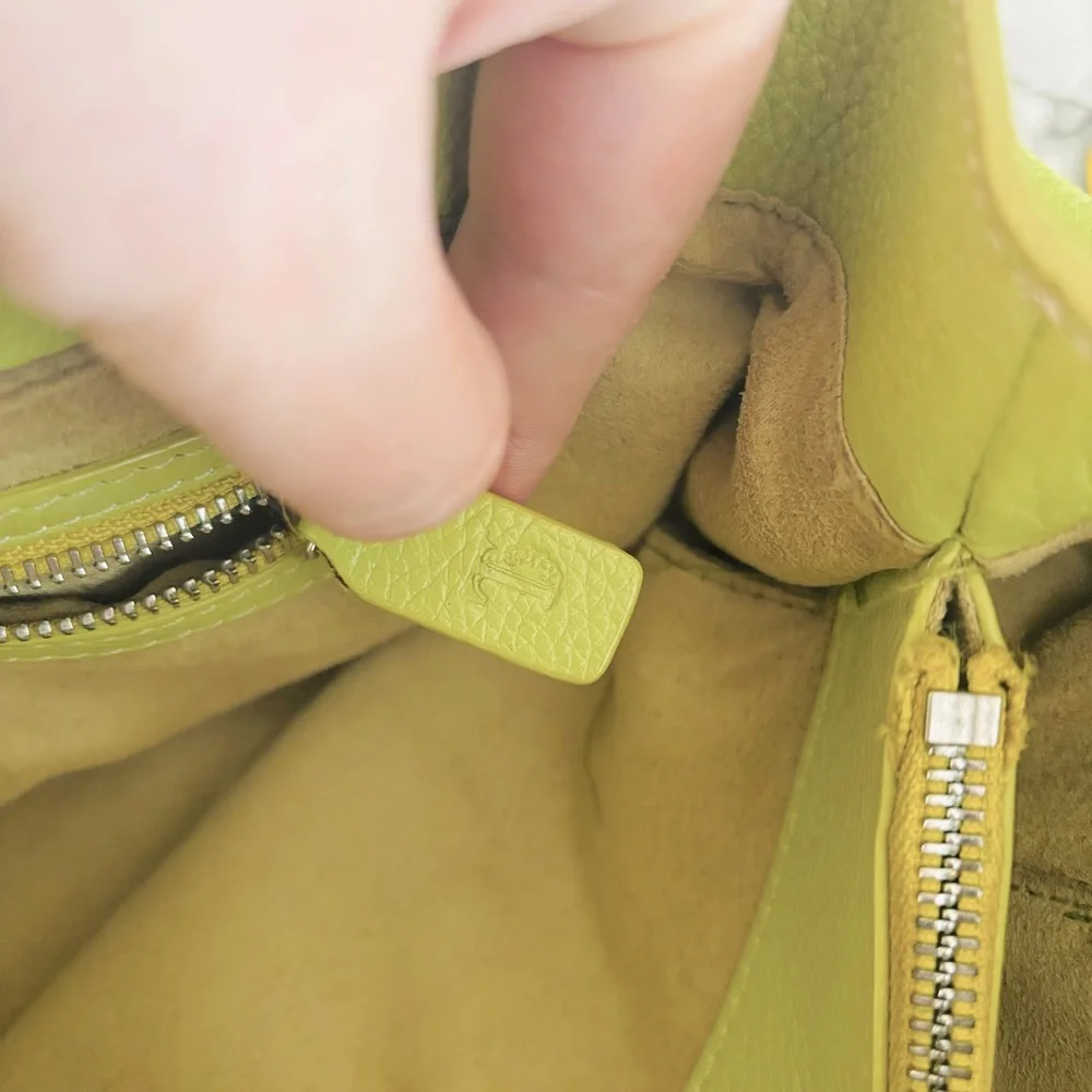 Tod’s Authentic Lime Green Leather Tote Handbag Bag Silver Hardware Women’s Rare